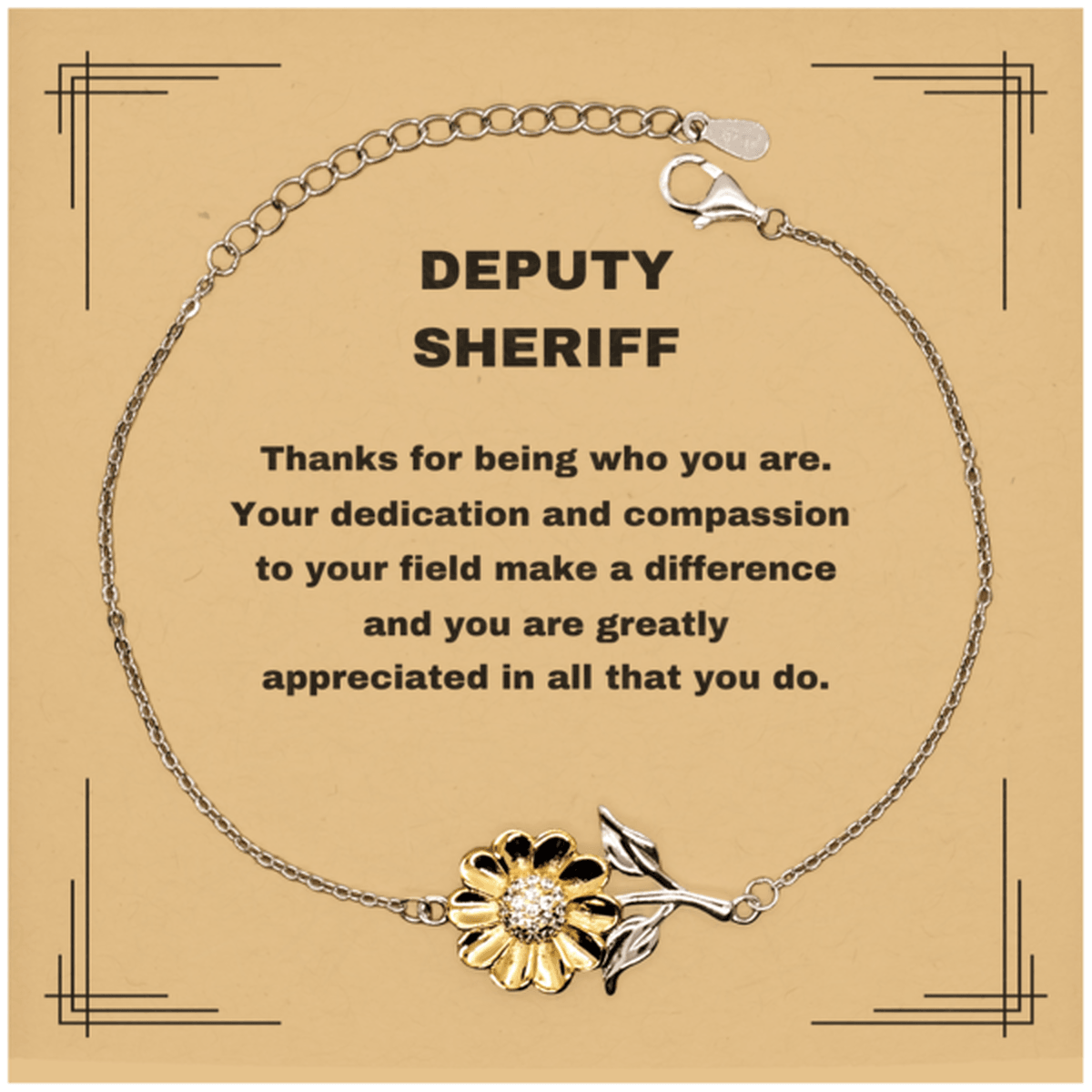 Deputy Sheriff Sunflower Bracelet - Thanks for being who you are - Birthday Christmas Jewelry Gifts Coworkers Colleague Boss - Mallard Moon Gift Shop