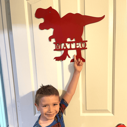 Dinosaur T-Rex Personalized Name Metal Art Wall Sign - Mallard Moon Gift Shop