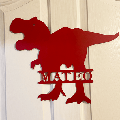 Dinosaur T-Rex Personalized Name Metal Art Wall Sign - Mallard Moon Gift Shop