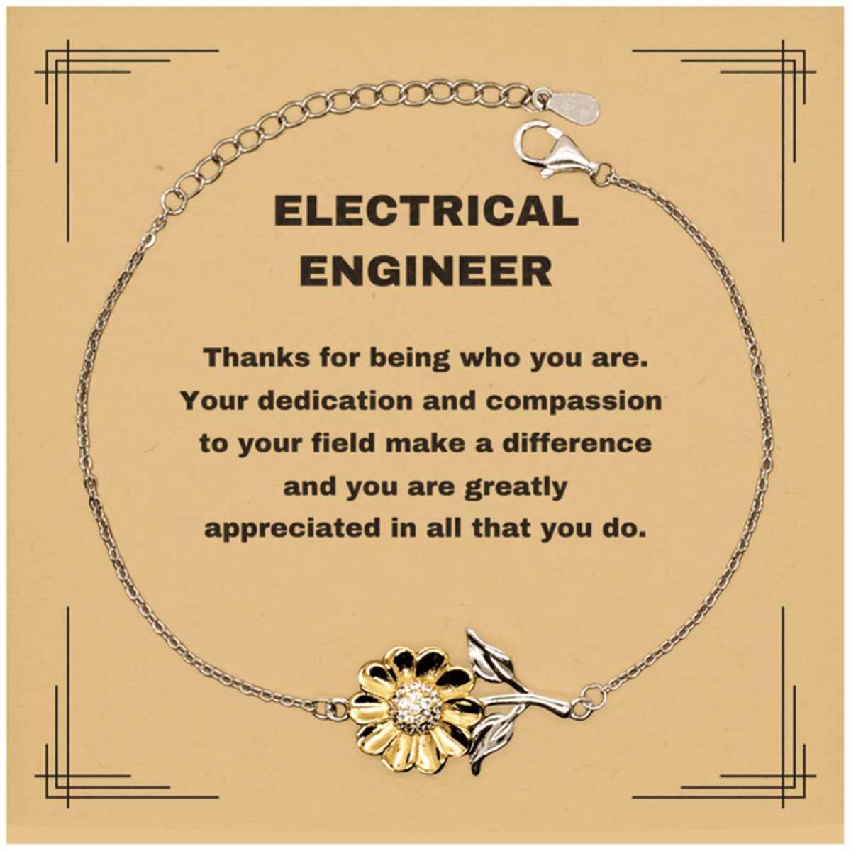 Electrical Engineer Sunflower Bracelet - Thanks for being who you are - Birthday Christmas Jewelry Gifts Coworkers Colleague Boss - Mallard Moon Gift Shop