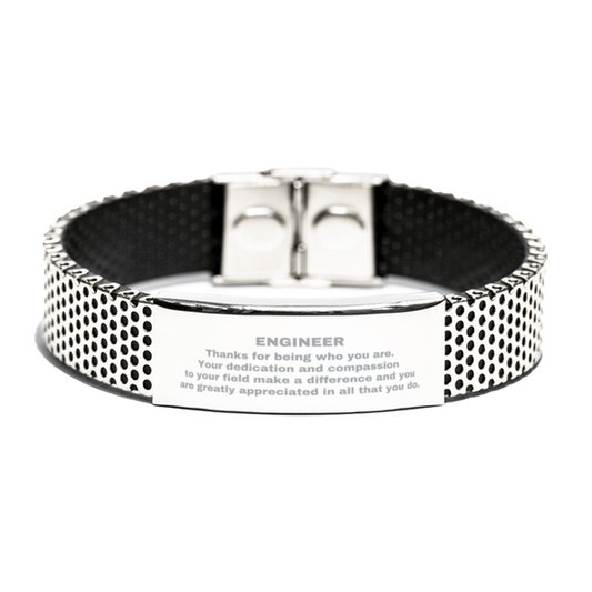 Engineer Silver Shark Mesh Stainless Steel Engraved Bracelet - Thanks for being who you are - Birthday Christmas Jewelry Gifts Coworkers Colleague Boss - Mallard Moon Gift Shop