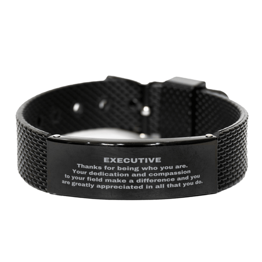 Executive Black Shark Mesh Stainless Steel Engraved Bracelet - Thanks for being who you are - Birthday Christmas Jewelry Gifts Coworkers Colleague Boss - Mallard Moon Gift Shop
