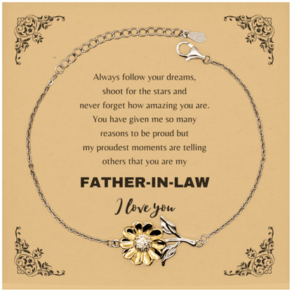 Father-In-Law Sunflower Bracelet - Always Follow your Dreams - Birthday, Christmas Holiday Jewelry Gift - Mallard Moon Gift Shop
