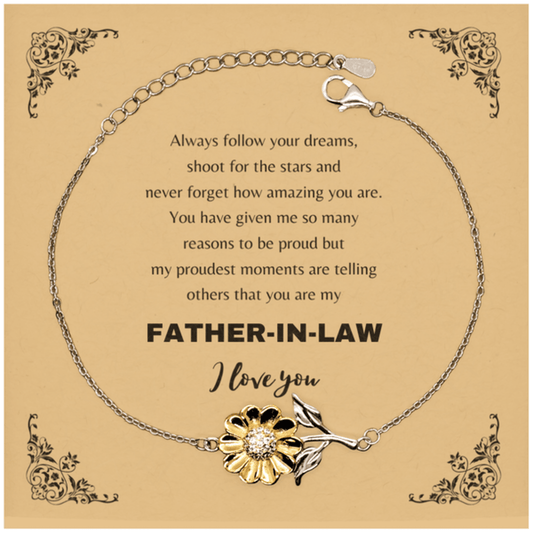 Father-In-Law Sunflower Bracelet - Always Follow your Dreams - Birthday, Christmas Holiday Jewelry Gift - Mallard Moon Gift Shop