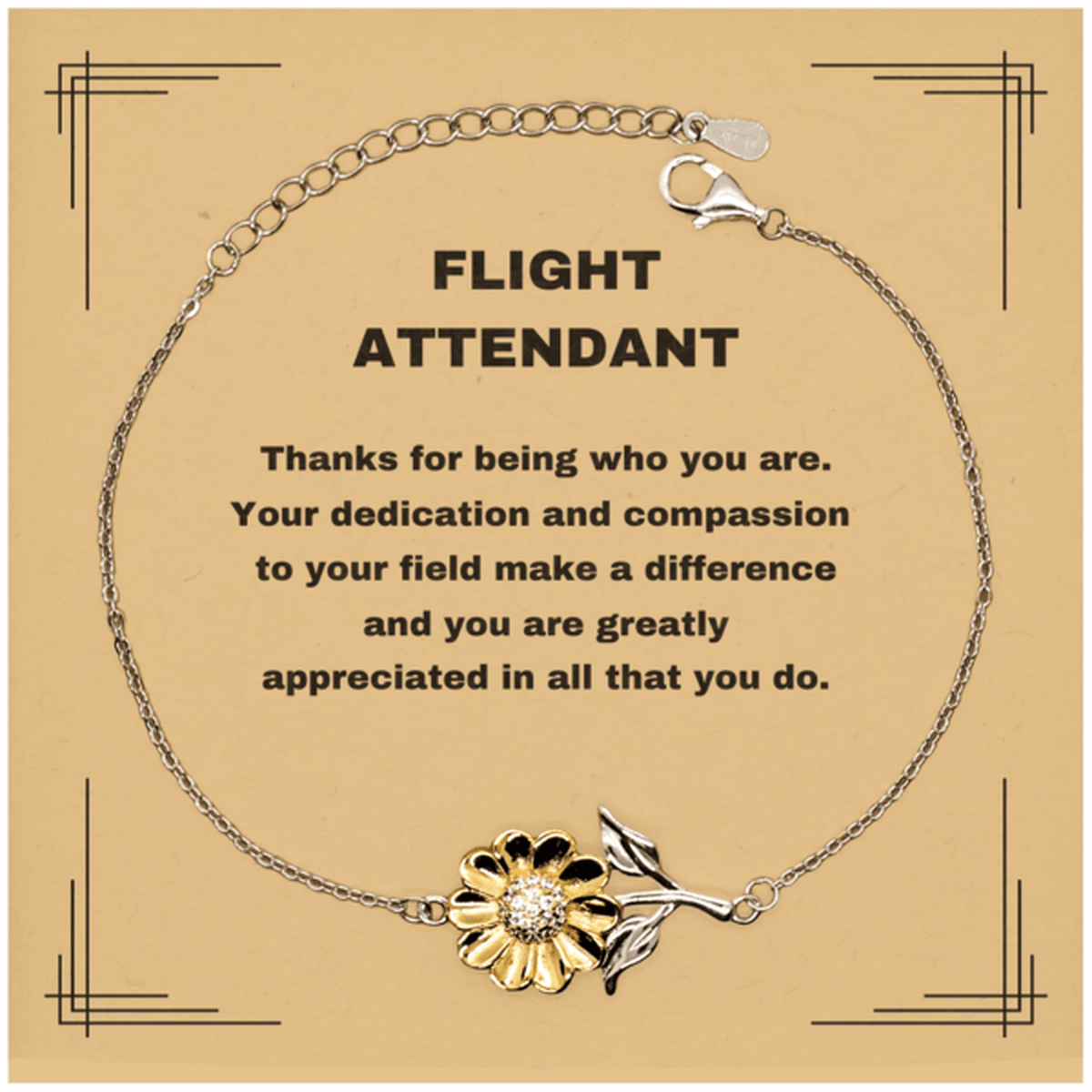Flight Attendant Sunflower Bracelet - Thanks for being who you are - Birthday Christmas Jewelry Gifts Coworkers Colleague Boss - Mallard Moon Gift Shop