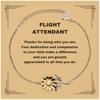 Flight Attendant Sunflower Bracelet - Thanks for being who you are - Birthday Christmas Jewelry Gifts Coworkers Colleague Boss - Mallard Moon Gift Shop
