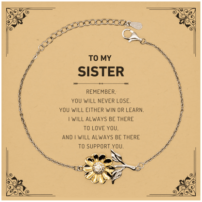 Sister Gifts, To My Sister Remember, you will never lose. You will either WIN or LEARN, Keepsake Sunflower Bracelet For Sister Card, Birthday Christmas Gifts Ideas For Sister X-mas Gifts - Mallard Moon Gift Shop