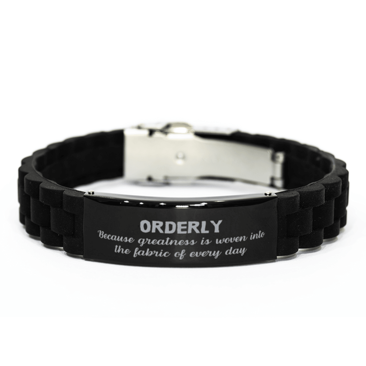 Sarcastic Orderly Black Glidelock Clasp Bracelet Gifts, Christmas Holiday Gifts for Orderly Birthday, Orderly: Because greatness is woven into the fabric of every day, Coworkers, Friends - Mallard Moon Gift Shop