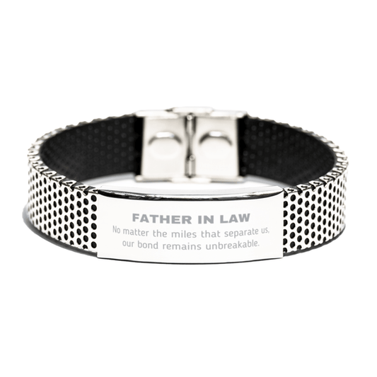 Father In Law Long Distance Relationship Gifts, No matter the miles that separate us, Cute Love Stainless Steel Bracelet For Father In Law, Birthday Christmas Unique Gifts For Father In Law - Mallard Moon Gift Shop