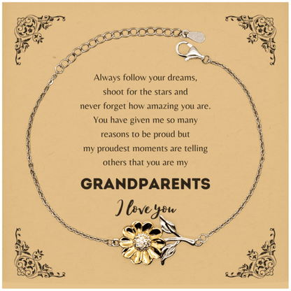 Sunflower Bracelet for Grandparents Present, Grandparents Always follow your dreams, never forget how amazing you are, Grandparents Birthday Christmas Gifts Jewelry for Girls Boys Teen Men Women - Mallard Moon Gift Shop