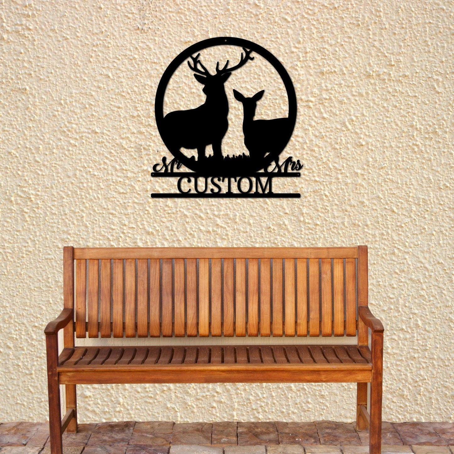 Deer Stag and Doe Mr and Mrs Custom Name Metal Art Wall Sign - Mallard Moon Gift Shop