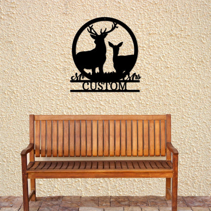 Deer Stag and Doe Mr and Mrs Custom Name Metal Art Wall Sign - Mallard Moon Gift Shop