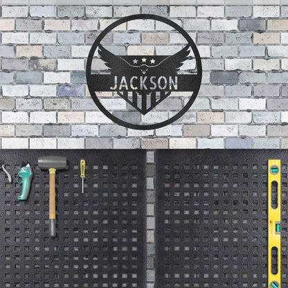 Attacking Eagle Monogram Personalized Indoor Outdoor Steel Wall Sign Art - Mallard Moon Gift Shop