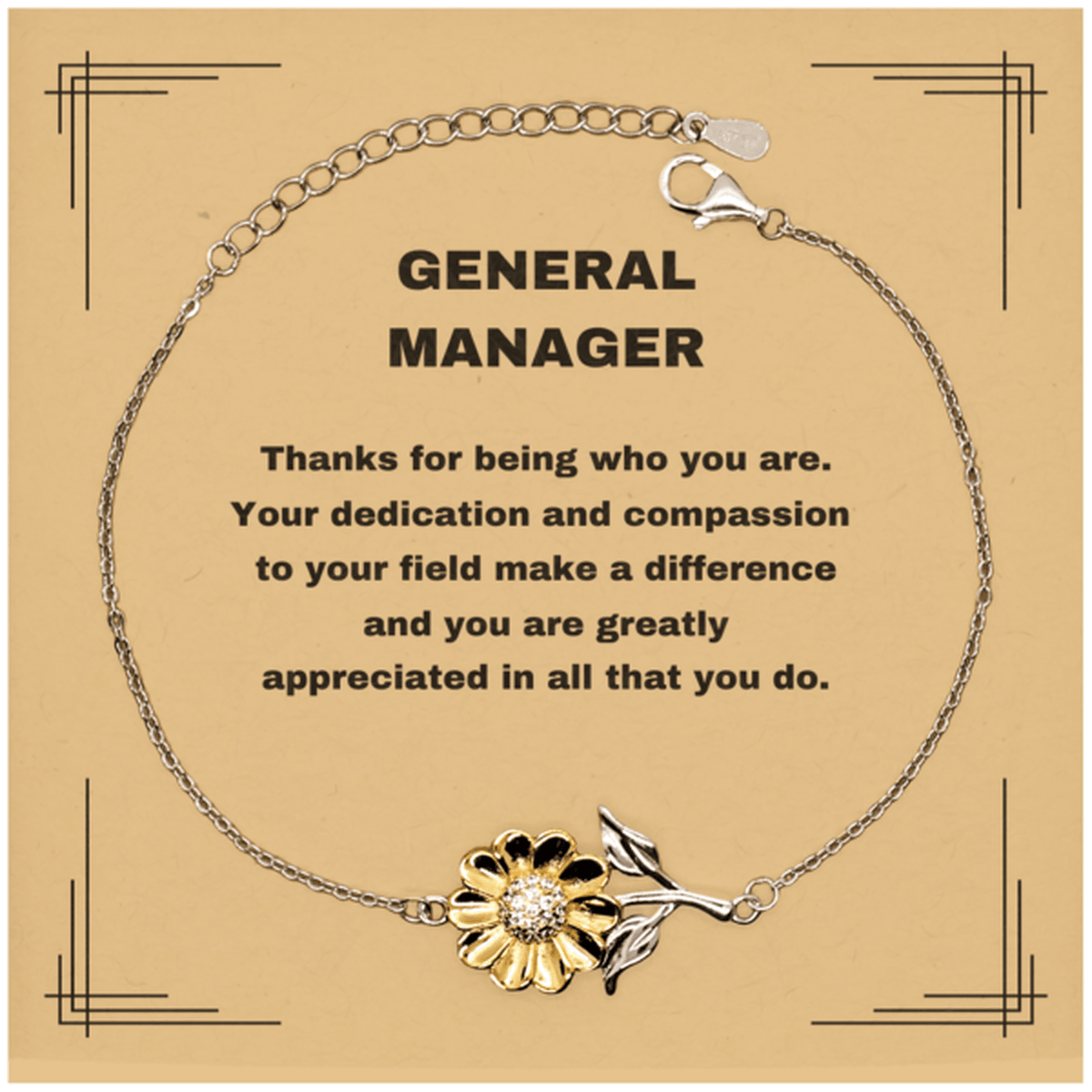 General Manager Sunflower Bracelet - Thanks for being who you are - Birthday Christmas Jewelry Gifts Coworkers Colleague Boss - Mallard Moon Gift Shop
