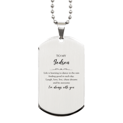 Godson Silver Dog Tag Engraved Bracelet, Motivational Christmas, Birthday Gifts - Life is learning to dance in the rain, finding good in each day. I'm always with you - Mallard Moon Gift Shop