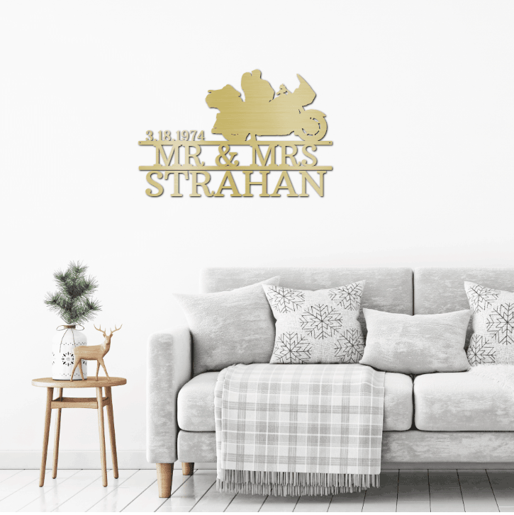 Motorcycle Mr. and Mrs. Custom Name Metal Art Wall Sign - Mallard Moon Gift Shop