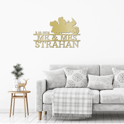 Motorcycle Mr. and Mrs. Custom Name Metal Art Wall Sign - Mallard Moon Gift Shop