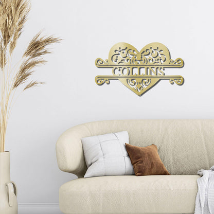 Fancy Heart Custom Name Steel Wall Sign - Mallard Moon Gift Shop