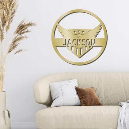 Attacking Eagle Monogram Personalized Indoor Outdoor Steel Wall Sign Art - Mallard Moon Gift Shop