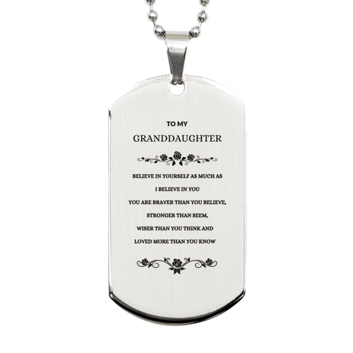 Granddaughter Engraved Silver Dog Tag Necklace, Motivational Heartfelt Birthday, Christmas Holiday Gifts For Granddaughter, You are Braver than you Believe, Loved More than you Know - Mallard Moon Gift Shop