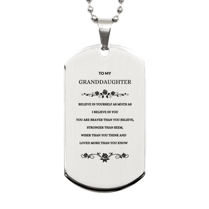 Granddaughter Engraved Silver Dog Tag Necklace, Motivational Heartfelt Birthday, Christmas Holiday Gifts For Granddaughter, You are Braver than you Believe, Loved More than you Know - Mallard Moon Gift Shop