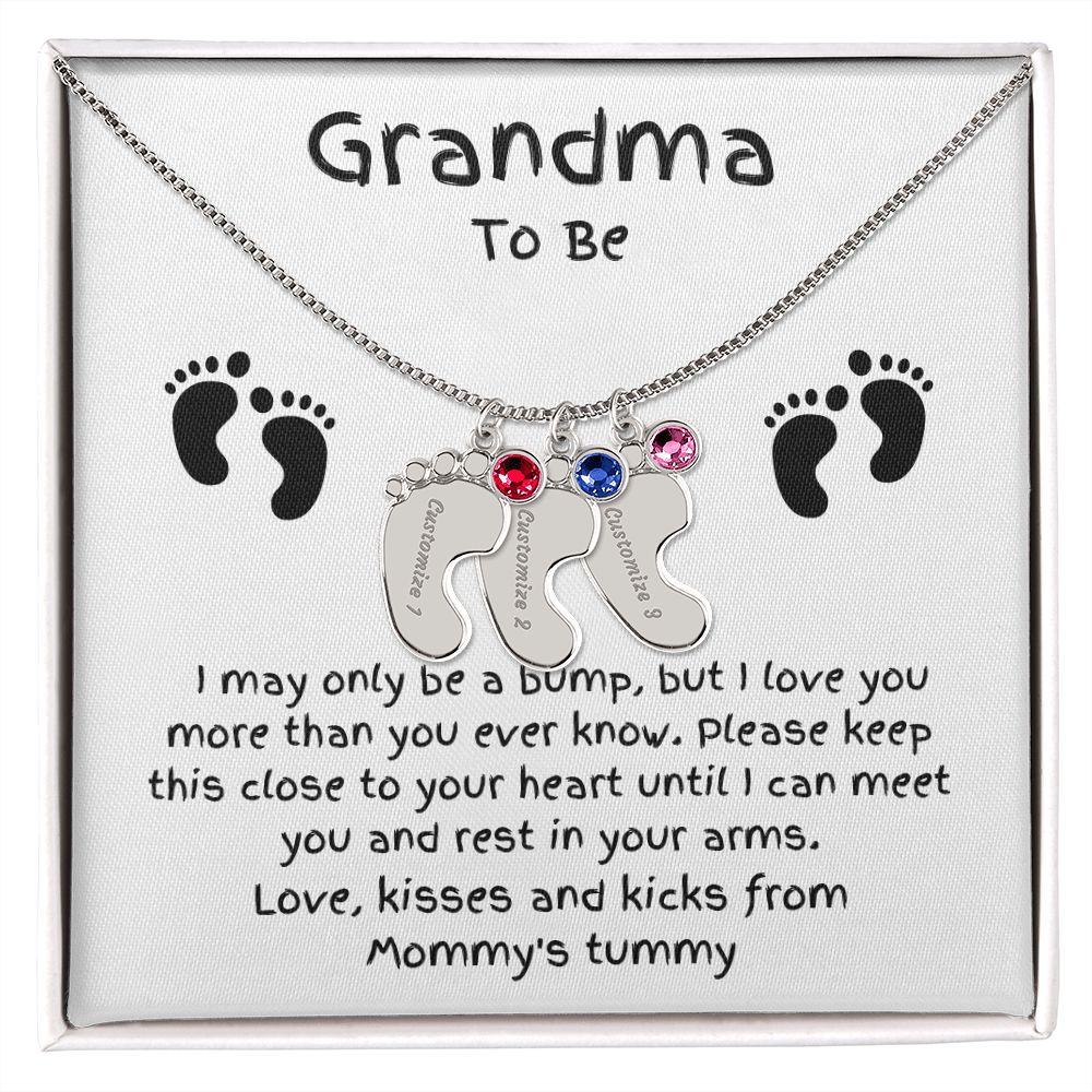 Grandma To Be Custom Engraved Baby Feet Birthstone Necklace - Mallard Moon Gift Shop