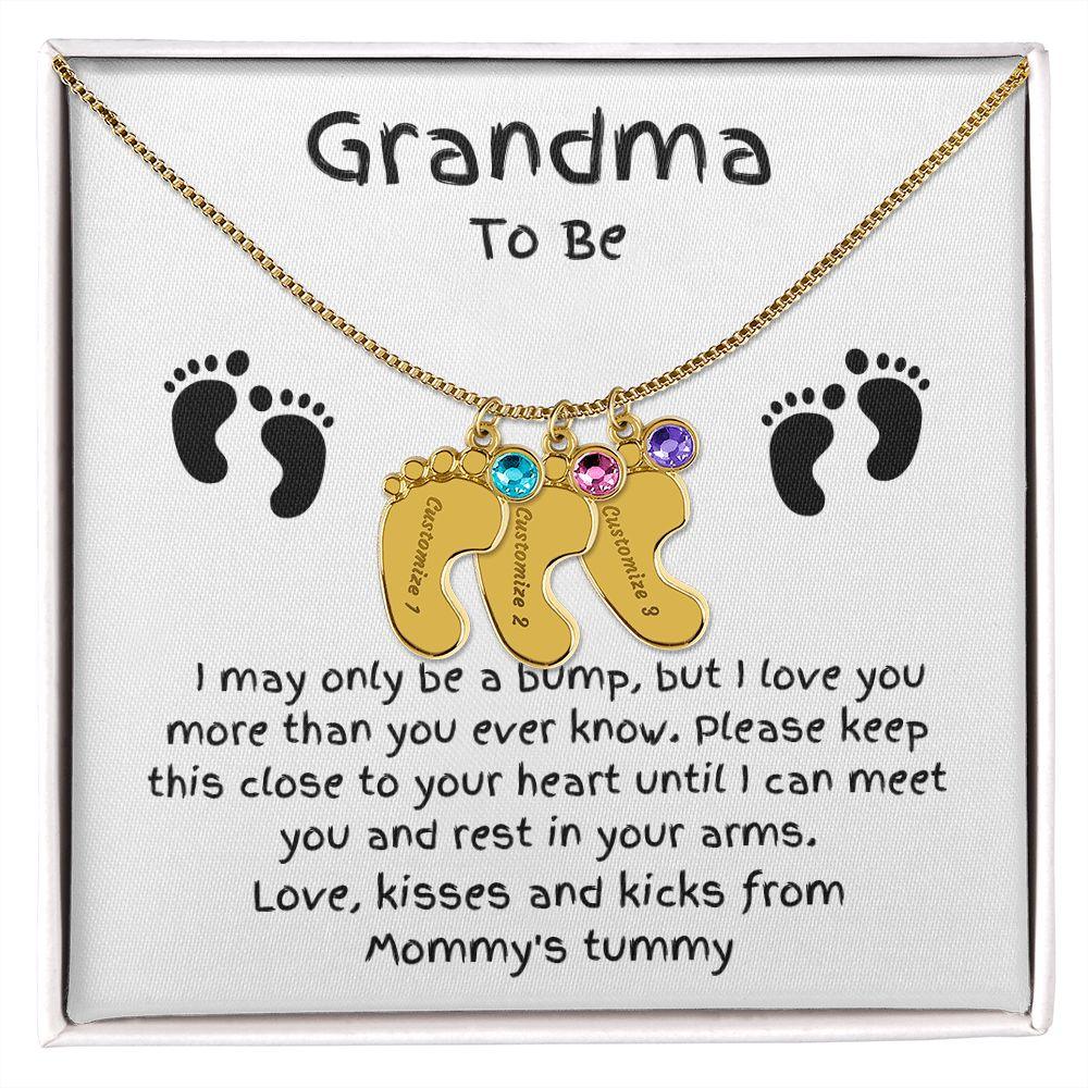 Grandma To Be Custom Engraved Baby Feet Birthstone Necklace - Mallard Moon Gift Shop