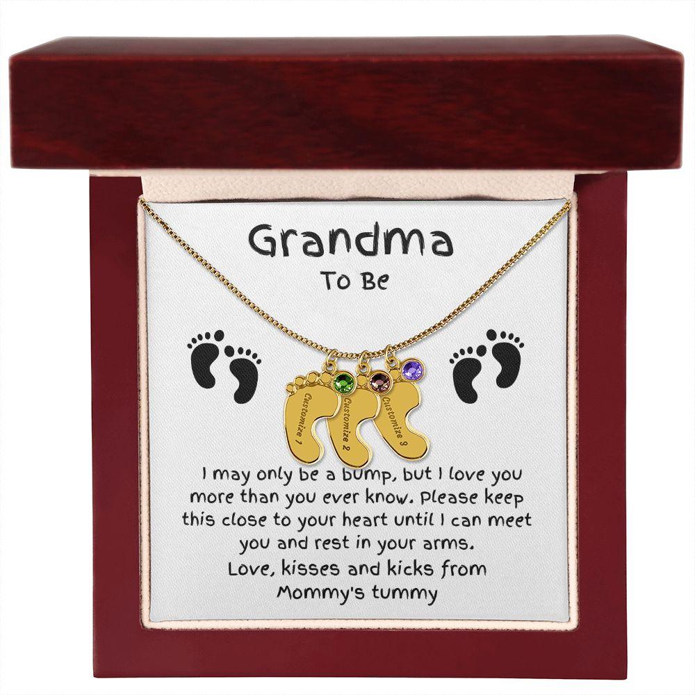 Grandma To Be Custom Engraved Baby Feet Birthstone Necklace - Mallard Moon Gift Shop