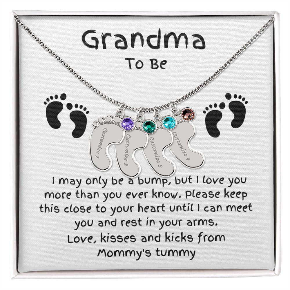 Grandma To Be Custom Engraved Baby Feet Birthstone Necklace - Mallard Moon Gift Shop