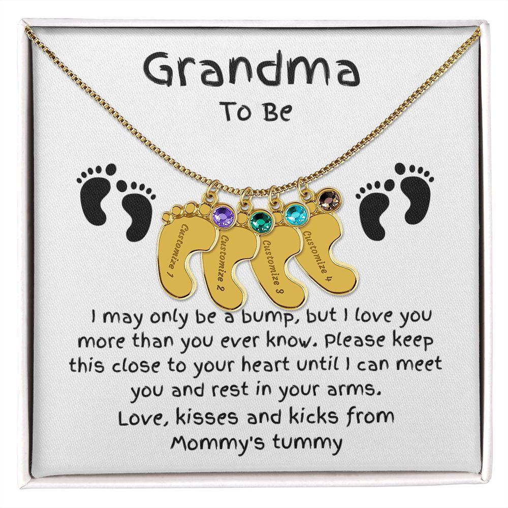 Grandma To Be Custom Engraved Baby Feet Birthstone Necklace - Mallard Moon Gift Shop