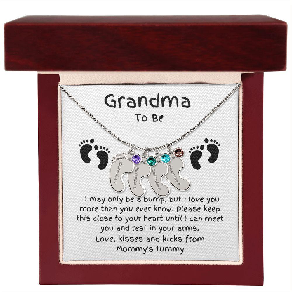 Grandma To Be Custom Engraved Baby Feet Birthstone Necklace - Mallard Moon Gift Shop