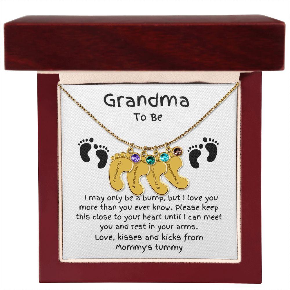Grandma To Be Custom Engraved Baby Feet Birthstone Necklace - Mallard Moon Gift Shop
