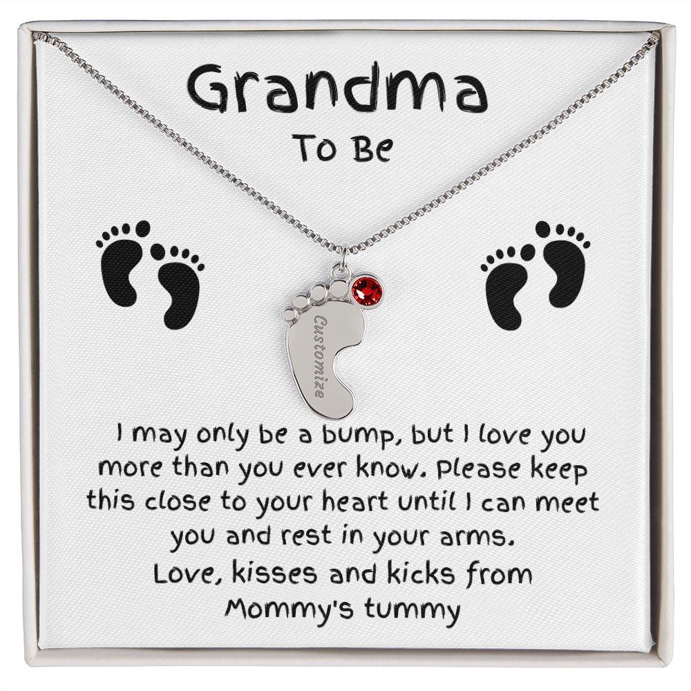 Grandma To Be Custom Engraved Baby Feet Birthstone Necklace - Mallard Moon Gift Shop