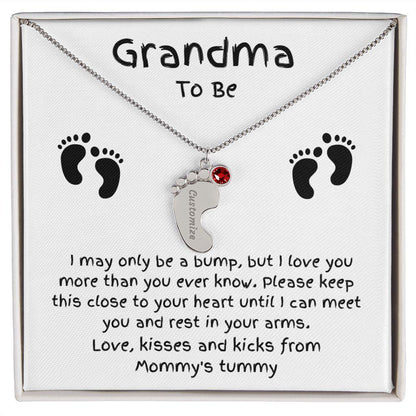 Grandma To Be Custom Engraved Baby Feet Birthstone Necklace - Mallard Moon Gift Shop