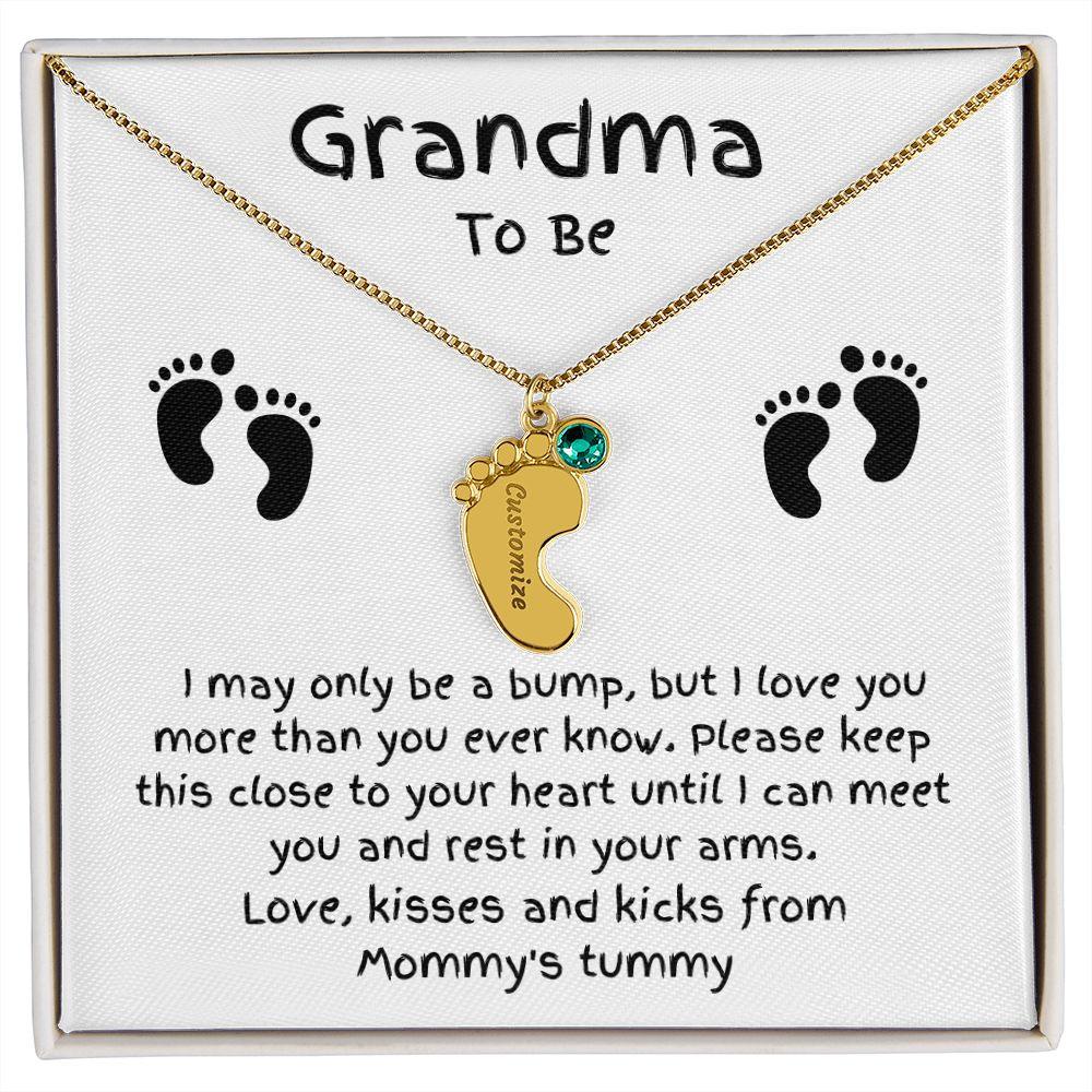 Grandma To Be Custom Engraved Baby Feet Birthstone Necklace - Mallard Moon Gift Shop