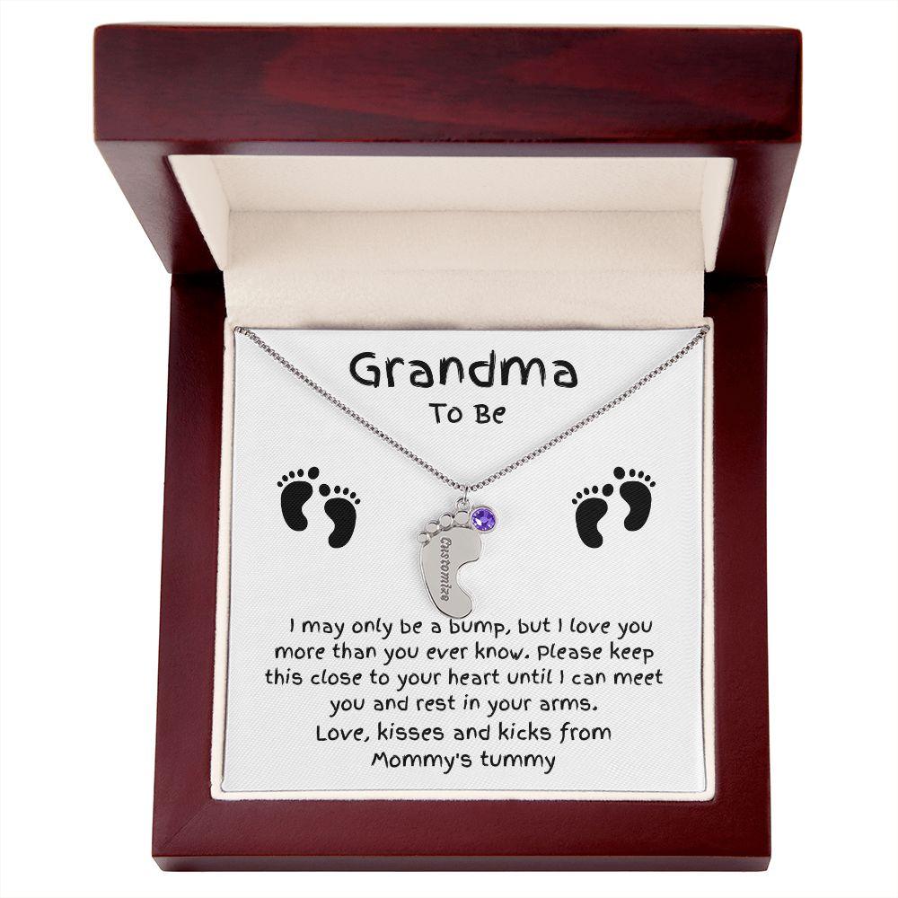 Grandma To Be Custom Engraved Baby Feet Birthstone Necklace - Mallard Moon Gift Shop