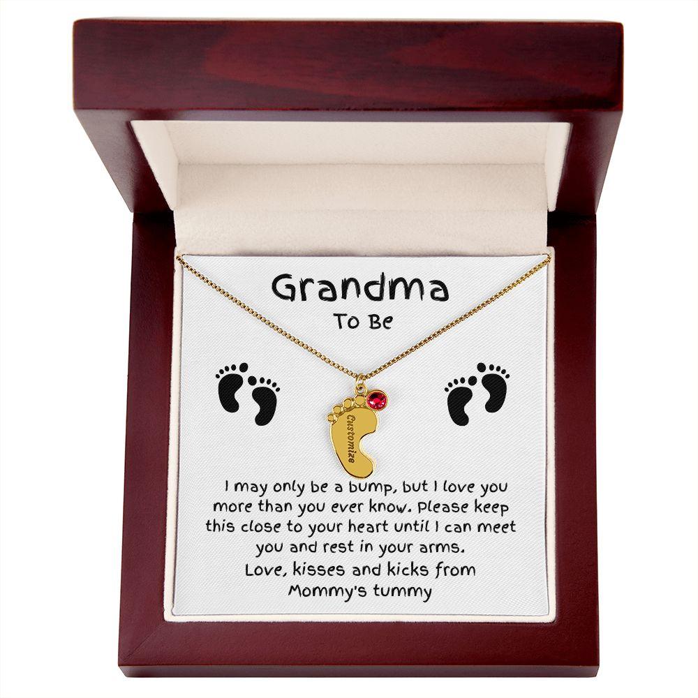 Grandma To Be Custom Engraved Baby Feet Birthstone Necklace - Mallard Moon Gift Shop
