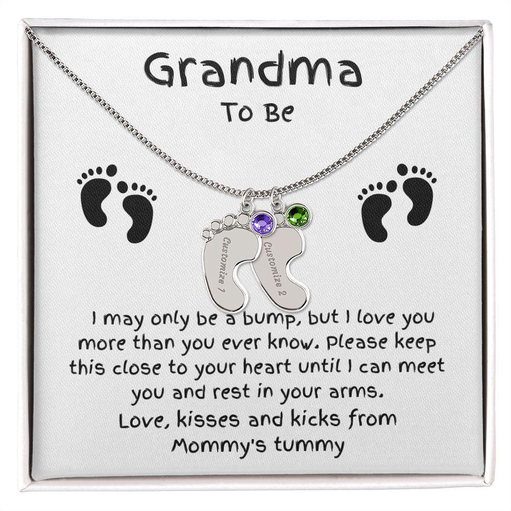 Grandma To Be Custom Engraved Baby Feet Birthstone Necklace - Mallard Moon Gift Shop