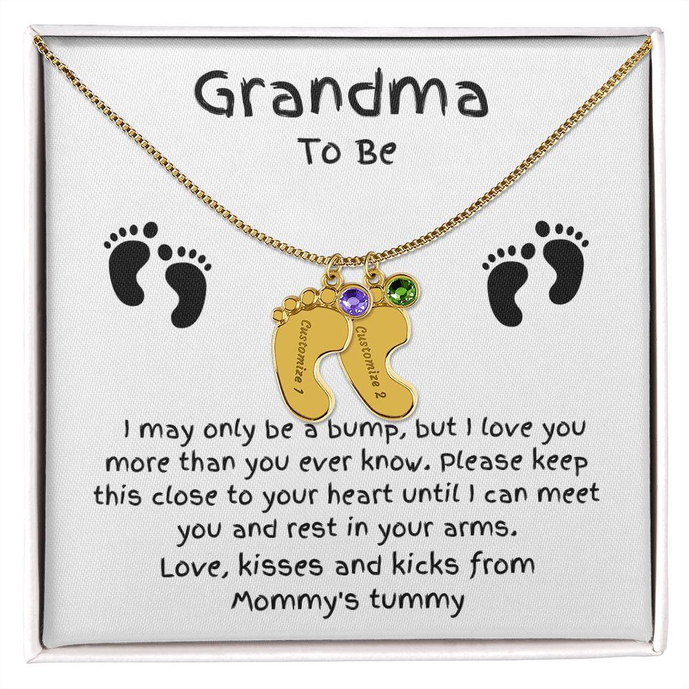 Grandma To Be Custom Engraved Baby Feet Birthstone Necklace - Mallard Moon Gift Shop