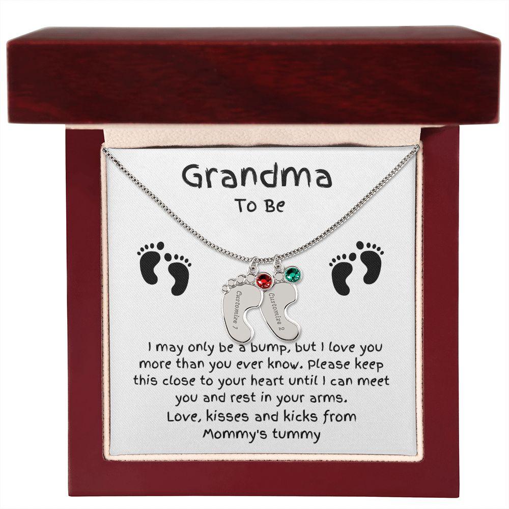 Grandma To Be Custom Engraved Baby Feet Birthstone Necklace - Mallard Moon Gift Shop