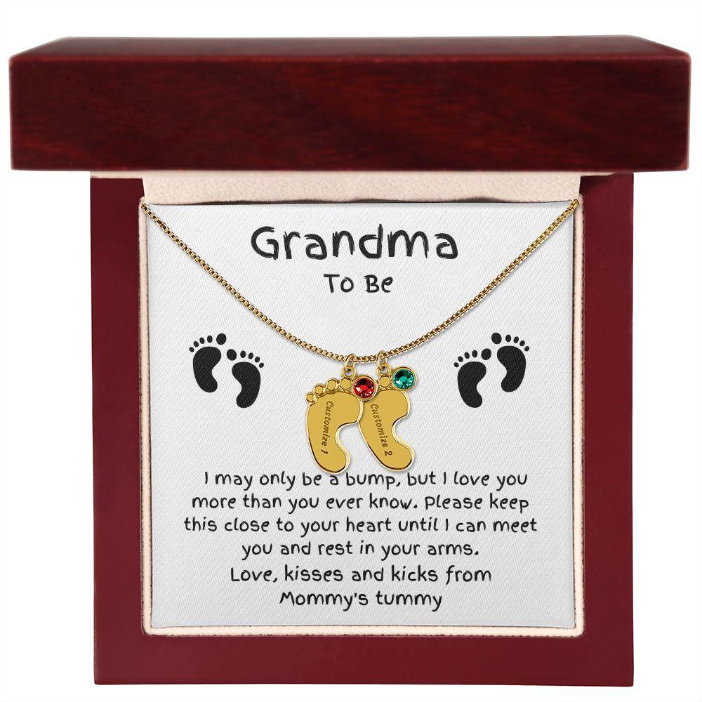 Grandma To Be Custom Engraved Baby Feet Birthstone Necklace - Mallard Moon Gift Shop