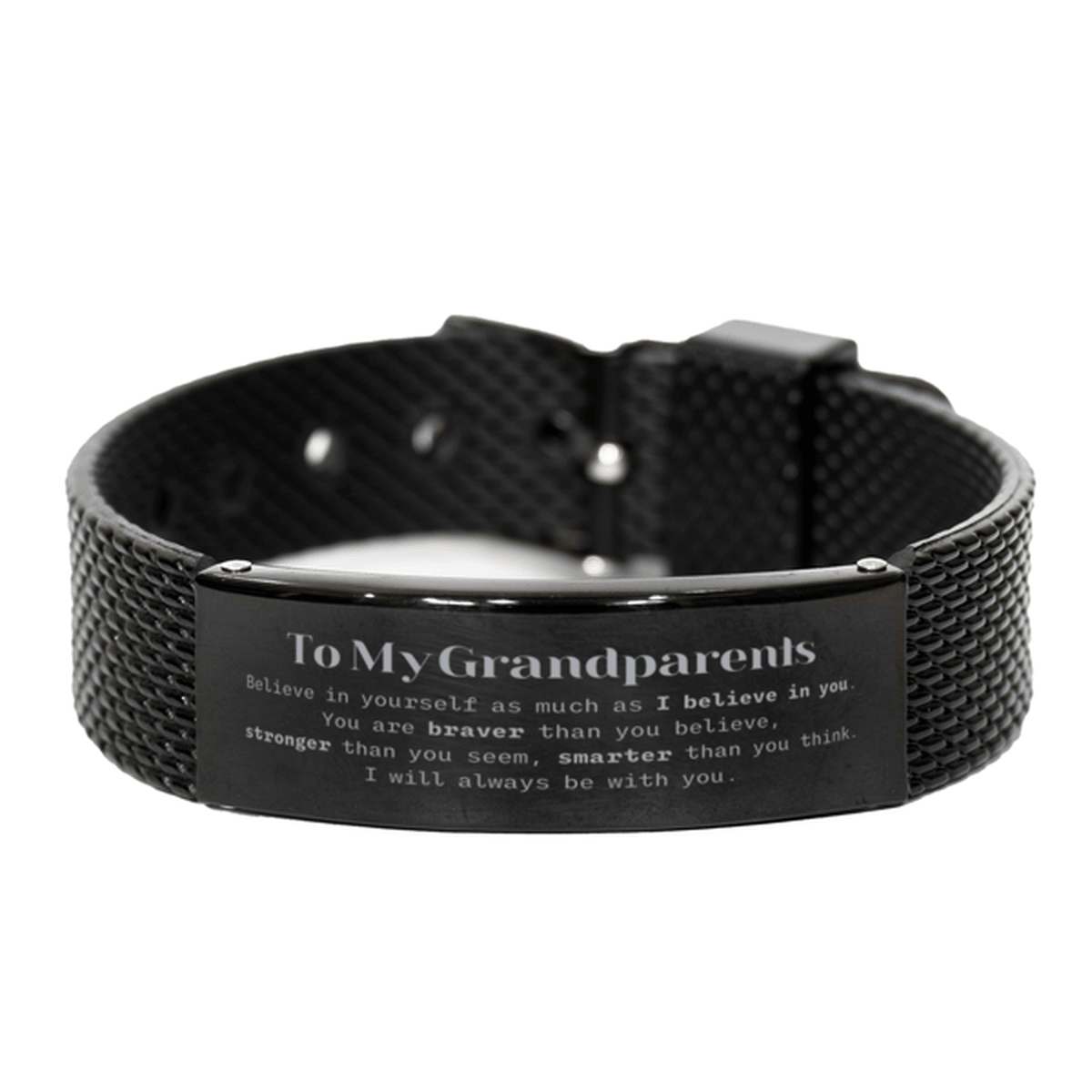 Grandparents Black Shark Mesh Bracelet Gifts, To My Grandparents You are braver than you believe, stronger than you seem, Inspirational Gifts For Grandparents Engraved, Birthday, Christmas Gifts For Grandparents Men Women - Mallard Moon Gift Shop