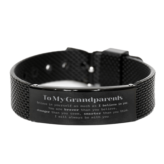 Grandparents Black Shark Mesh Bracelet Gifts, To My Grandparents You are braver than you believe, stronger than you seem, Inspirational Gifts For Grandparents Engraved, Birthday, Christmas Gifts For Grandparents Men Women - Mallard Moon Gift Shop
