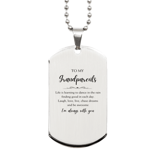 Grandparents Christmas Perfect Gifts, Grandparents Silver Dog Tag, Motivational Grandparents Engraved Gifts, Birthday Gifts For Grandparents, To My Grandparents Life is learning to dance in the rain, finding good in each day. I'm always with you - Mallard Moon Gift Shop
