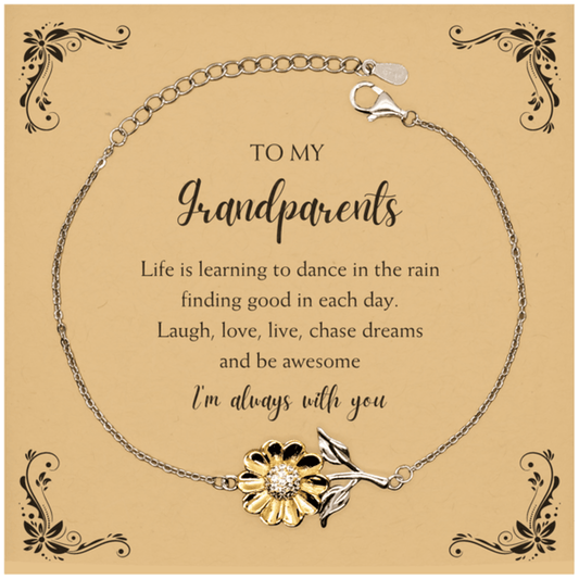 Grandparents Christmas Perfect Gifts, Grandparents Sunflower Bracelet, Motivational Grandparents Message Card Gifts, Birthday Gifts For Grandparents, To My Grandparents Life is learning to dance in the rain, finding good in each day. I'm always with you - Mallard Moon Gift Shop