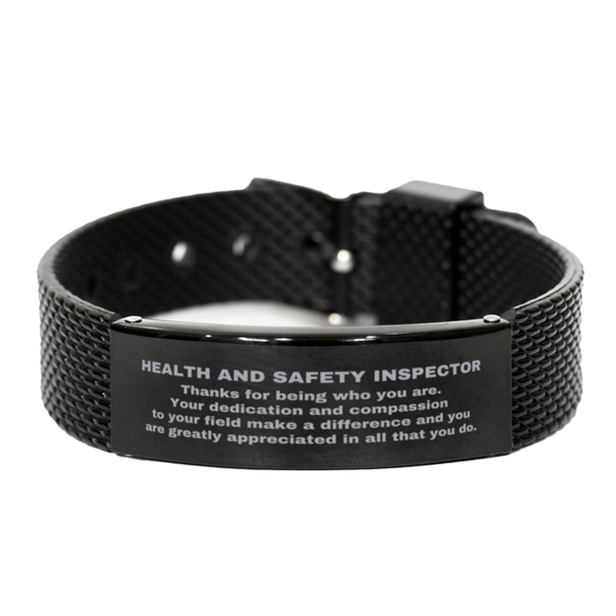 Health and Safety Inspector Black Shark Mesh Stainless Steel Engraved Bracelet - Thanks for being who you are - Birthday Christmas Jewelry Gifts Coworkers Colleague Boss - Mallard Moon Gift Shop