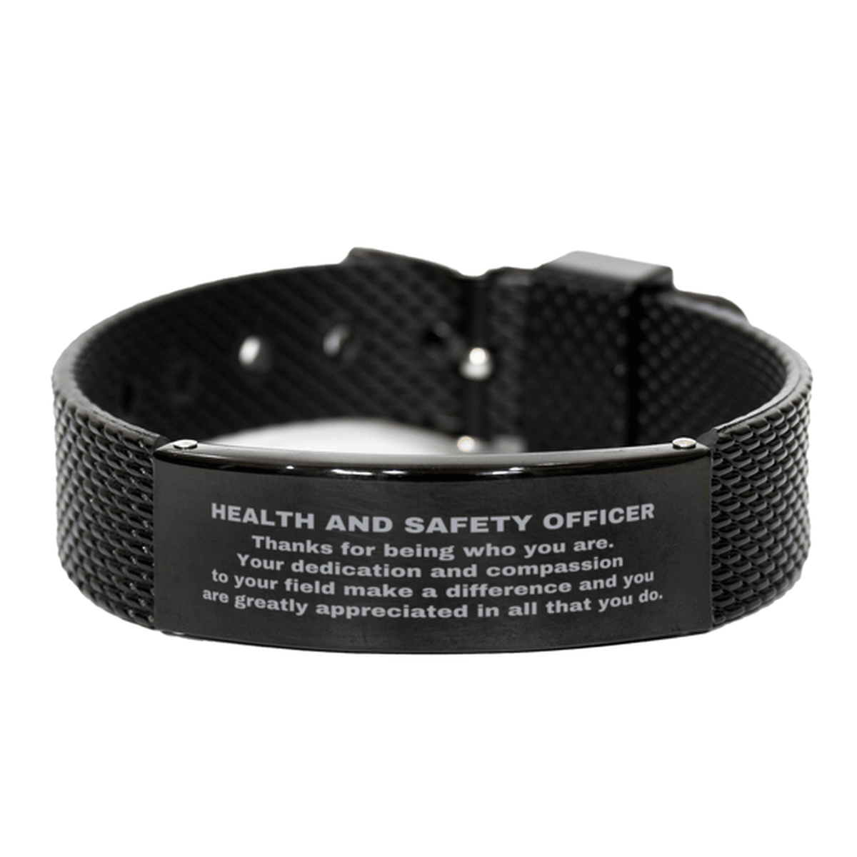 Health and Safety Officer Black Shark Mesh Stainless Steel Engraved Bracelet - Thanks for being who you are - Birthday Christmas Jewelry Gifts Coworkers Colleague Boss - Mallard Moon Gift Shop