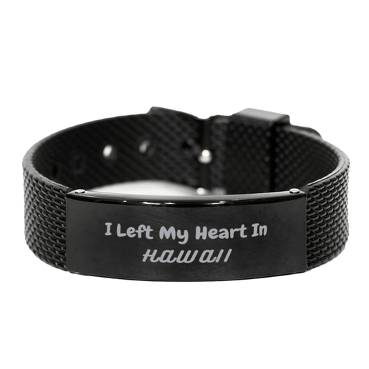 I Left My Heart In Hawaii Gifts, Meaningful Hawaii State for Friends, Men, Women. Black Shark Mesh Bracelet for Hawaii People - Mallard Moon Gift Shop