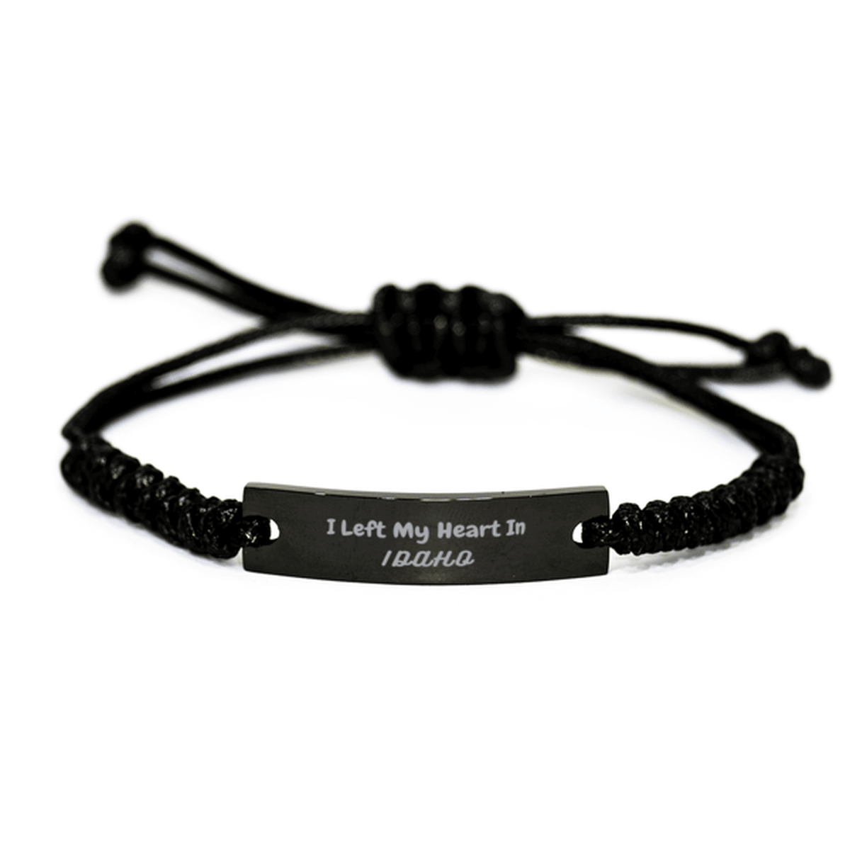 I Left My Heart In Idaho Gifts, Meaningful Idaho State for Friends, Men, Women. Black Rope Bracelet for Idaho People - Mallard Moon Gift Shop