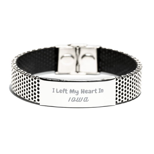 I Left My Heart In Iowa Gifts, Meaningful Iowa State for Friends, Men, Women. Stainless Steel Bracelet for Iowa People - Mallard Moon Gift Shop